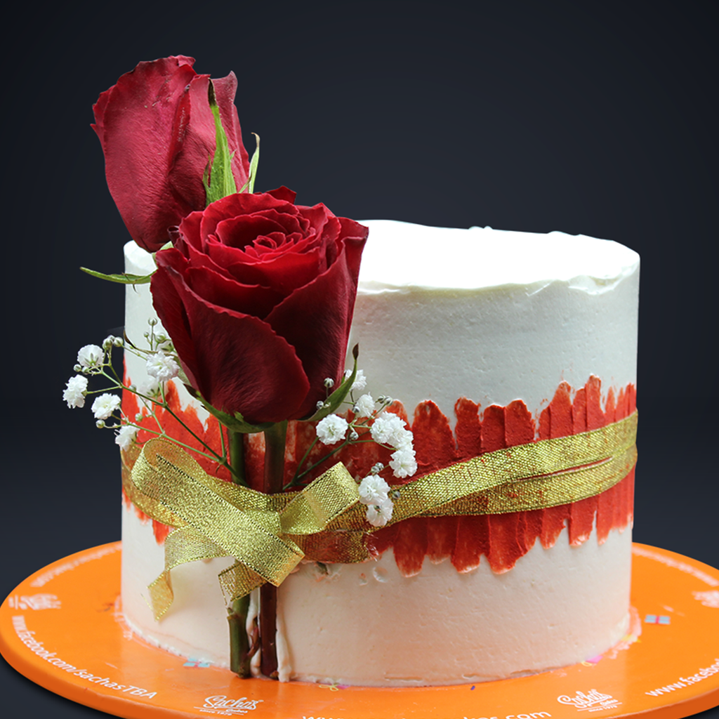 Red Roses Ribbon Theme Anniversary Cake