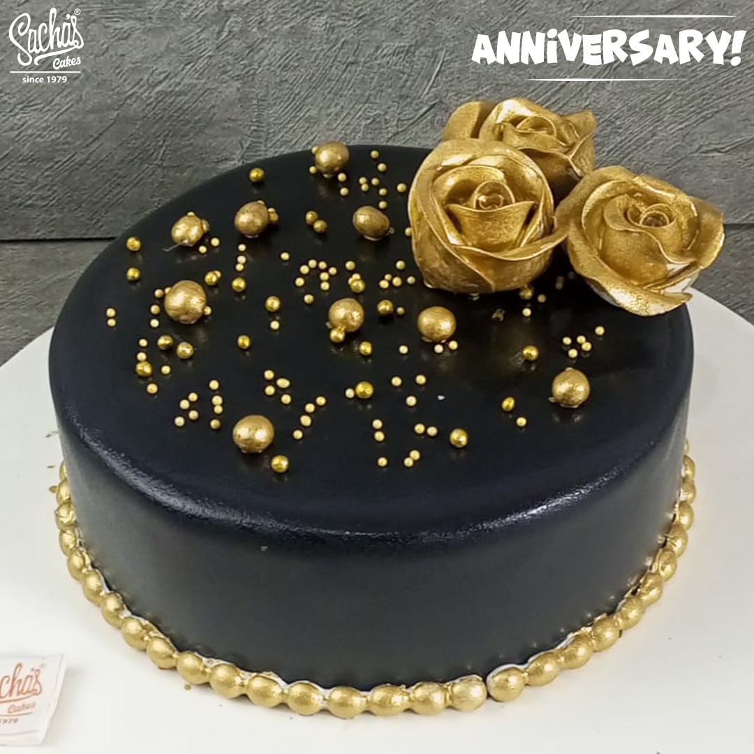 Black and Gold Anniversary Theme Cake