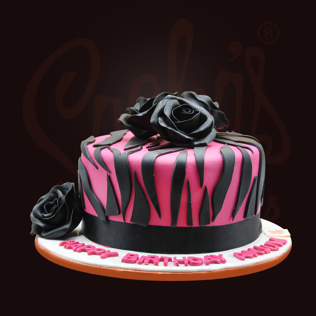 Black & Pink Theme Fondant Cake