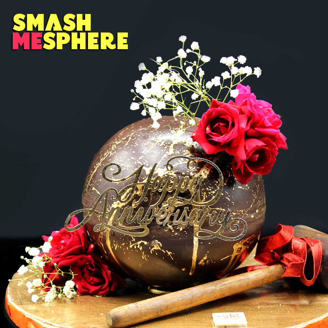 Baby Breath n Roses Anniversary Sphere Pinata Cake